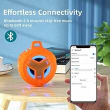 altavoz Bluetooth para ducha, IPX7 impermeable, portátil, sonido HD fuerte, estéreo, con luz LED, batería de 24 horas, ideal para ducha, piscina, playa, regalo para hombres - Naranja - Ver 5