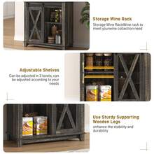 31.5" Farmhouse Coffee & Wine Bar Cabinet With LED Light, Sliding Barn Door & 2 Storage Hutches - 深色鄉村橡木 - 查看 8