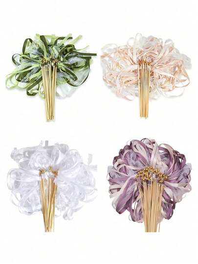 5 piezas Campanas de cinta de boda de encaje blanco, Varitas de hadas de cinta blanca, Borlas de encaje, Decoración de jardín para boda, Varitas de novia, Varitas de hadas para fiestas, Adecuado para boda, fiesta, celebración de cumpleaños, decoración de fiesta de boda