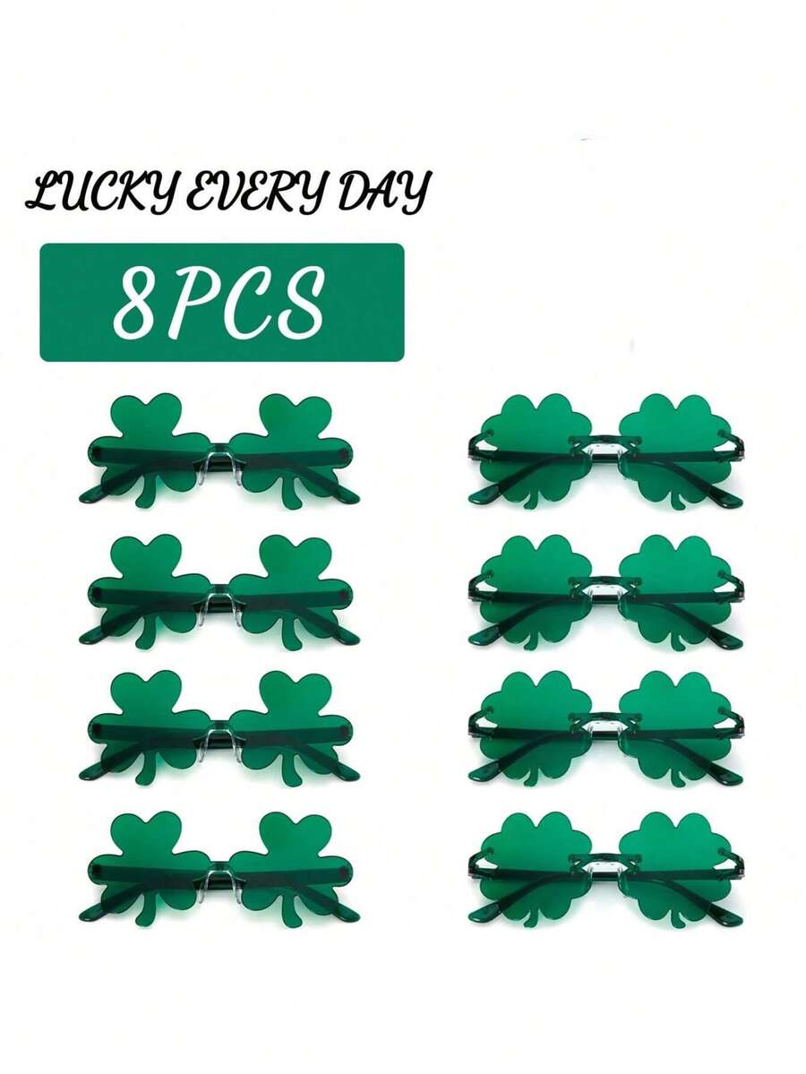 8个三叶草绿色装饰玻璃杯，适用于圣帕特里克节和爱尔兰节日 - 墨綠色 - 查看 1