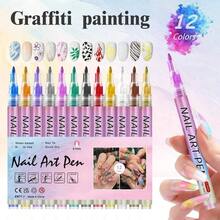 New Nail Art Marker Pens, 12 Colors/4 Colors Set, Classic Nail Art Pens, Nail Art Painting Pens, DIY Graffiti Nail Art Highlighter Outline Pens, Nail Art Markers, ABS Material, Suitable For Various Surface Painting - Multicolor - View 3