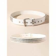 Street 1PC Stylish Punk Style Rivet Decor Versatile Jeans Belt Dress Belt Halloween Summer, School Fall, Autumn, Halloween - 黑色 - 查看 6