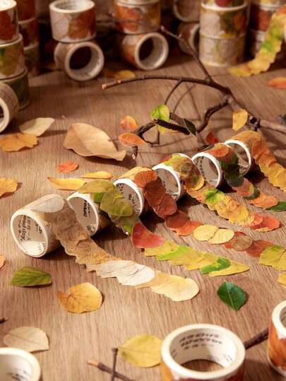 1 Roll Faux Maple Leaf Stickers, Art Stationery Stickers Suitable For Postcard Making, Gift Wrapping Stickers, Bookmarks, Gift Craft Stickers, Tape, Scrapbooking, Theme Parties, Holiday Celebrations, Home Decor