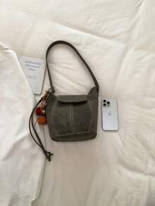 Túi đeo vai mini dáng xô màu trơn mới cho mùa Thu Đông, không kèm phụ kiện treo, kiểu dáng cổ điển và đa năng, có thể điều chỉnh kích thước, phù hợp cho mua sắm, đựng ví, dành cho phụ nữ trẻ, sinh viên đại học, người mới vào nghề và nhân viên văn phòng. Rất thích hợp cho văn phòng, trường đại học, công việc, kinh doanh, đi làm, hoạt động ngoài trời, du lịch và dã ngoại. - màu xanh lá - Xem 7