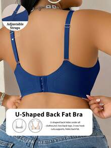 Plus Size Women's Jelly Strap Soft Support Bra, Wireless Lift & Gather Padded Bra - Royal Blue - View 3