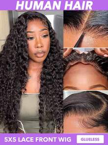 30 Inch Deep Wave Lace Front Wigs Human Hair 180 Density 5x5 Transparent Lace Frontal Wigs Human Hair Pre Plucked Water Wave Glueless Wigs Human Hair For Women Natural Black - Natural Black - View 2