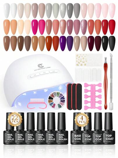 coscelia 39 قطعة مجموعة طلاء أظافر جل، تشمل مصباح أشعة فوق بنفسجية، طلاء أظافر جل بالبني والأحمر والبيج، طبقة أساس وطبقة علوية، طقم هدية صالون أظافر DIY للنساء