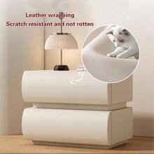 Cream Style Minimalist White Bedside Table, Leather Italian Minimalist Bedroom Solid Wood Bedside Storage Cabinet - 白色 - 查看 5