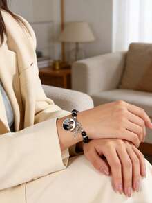 1件个性化串珠手链，可定制照片，配十字架吊坠，优雅个性化配饰，男女皆宜，生日、情人节、母亲节等独特个性化礼物 - 彩色 - 查看 4