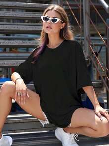 Women's Round Neck Short Sleeve Oversize Fit T-Shirt For Spring/Summer-Unisex Loose - Fit Comfortable Vintage Street - Style Cotton T - Shirt Top-Summer Casual Vintage Cotton Printed T-Shirts For Couples - 黑色 - 查看 4