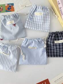 1Pc/Set Striped Drawstring Storage Bag Travel Makeup Drawstring Bag Skincare Bag Sanitary Napkins Bag Jewelry Organiser Lipstick Organiser Lip Oil Organiser Nail Polish Organiser Short Trip Essential Travel Organizer Set, Packing Cube Set, College Room Decor Bedroom Decor Travel Essentials For Valentine's Day Gift, Birthday Gift, Teacher's Day Gift, New Year Gift Back To School Supplies - Multicolor - View 3