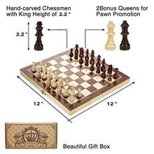 AMEROUS 12" X 12" Magnetic Wooden Chess Set For And 6 Up Age 2 Bonus Extra Queens Folding Board With Storage Slots Handmade Chess Pieces Portable Travel Chess Board Game Sets - 如圖所示 - 查看 5