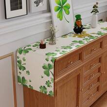 1PC St. Patrick's Day Table Runner, Green Shamrock Lucky St. Patrick's Day Tablecloth, Seasonal Spring Holiday Dining Table Decoration, Home Party Kitchen Table Decor Tablecloth - Beige - View 5
