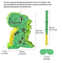 4件套恐龙造型皮纳塔，动物主题皮纳塔，适合生日派对、派对装饰、趣味装饰皮纳塔、派对用品、拍照道具，包含球棒和眼罩 - 綠色 - 查看 2