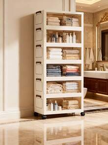 1 chiếc tủ đựng đồ gấp gọn rộng 45cm/17.7", có thể chọn từ 1 đến 6 tầng, tủ hai cửa dày dặn có bánh xe, kệ đựng đồ bằng nhựa gấp gọn không cần lắp ráp dùng trong nhà, thích hợp để đựng quần áo và đồ chơi. - [Chiều rộng 45cm]Màu trong suốt - Xem 7