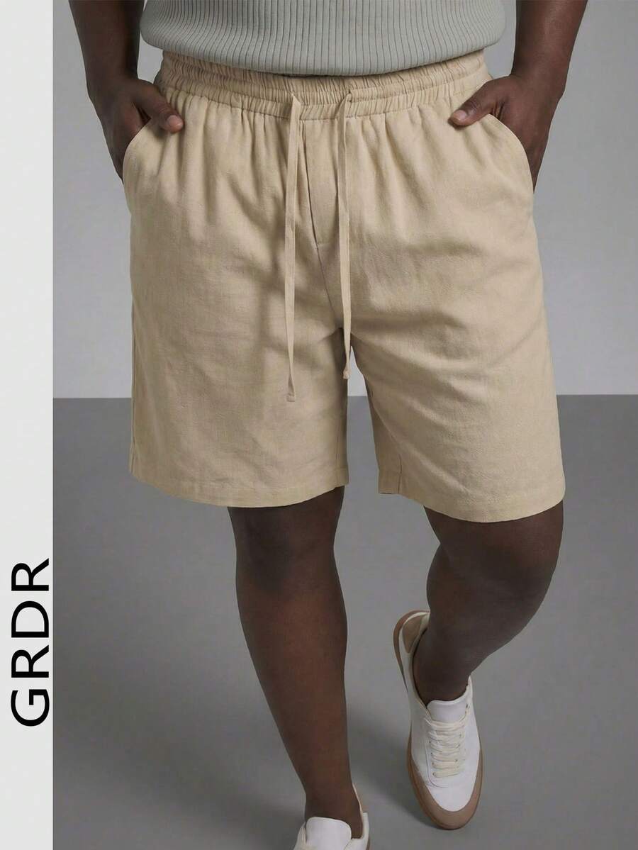 GRDR Pantalones cortos de lino casuales con cordón para hombre, verano - Albaricoque - Ver 1