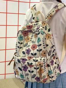 Women's Simple Large Capacity Classic Floral Shoulder Bag Backpack, Back To School Supplies - Multicolor - View 5