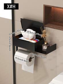1 pieza Portarrollos de papel higiénico con estante, caja de toallitas húmedas de baño, caja de pañuelos, portarrollos de papel higiénico montado en la pared, caja de pañuelos para la sala de estar y el baño, estante de almacenamiento de papel higiénico sin taladro, organizador de accesorios de baño, accesorios de baño de hotel - Multicolor - Ver 16
