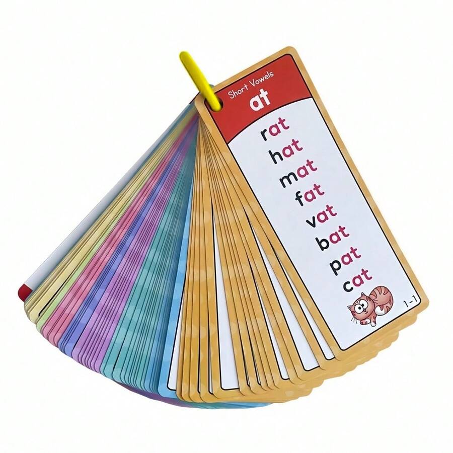 3-6 Years Old Children's 60pcs Double-Sided Illustrated Pronunciation Flashcards Set, Includes 117 Syllables, 936 Words, Common Vocabulary & CVC Words. Waterproof Durable Thick Cardboard, Smooth Edges, Suitable For Early Learning, Classroom Teaching, Parent-Child Interaction, English Alphabet Learning, Home Education, Back To School Essential Learning Supplies - Multicolor - View 1