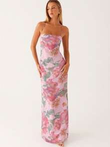 Women's Summer Boho Floral Print Cami Dress Bodycon Long Maxi Dress Spaghetti Straps Sleeveless Square Neck Self-Tie Lace Up Backless Cocktail Party Dresses Beach Dress - Màu tím  Violet - Xem 1