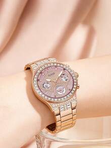 Guess 女士奢华时尚石英腕表，多功能粉钻表盘，不锈钢表带，玫瑰金女士腕表，适合日常佩戴，生日、周年纪念日、情人节礼物 GW0320L6 - 玫瑰金 - 查看 6