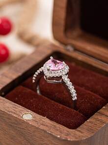1pc Simple Heart-Shaped Design Elegant Copper Ring For Women - Multicolor - View 5