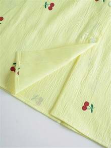 Áo cánh trắng in họa tiết quả anh đào độc đáo dành cho nữ - Tay áo nhún bèo, viền bất đối xứng, Áo khoác ngoài thường ngày tay ngắn cho mùa xuân/hè, trang phục cuối tuần, áo sơ mi thường ngày | Áo tay nhún bèo | Áo sơ mi in - Màu vàng - Xem 8