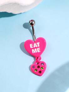 1pc Y2K Stylish & Cute Personalized Fashion Delicate Pink "EAT ME" Heart Pendant Navel Piercing Body Jewelry For Women - Multicolor - View 4