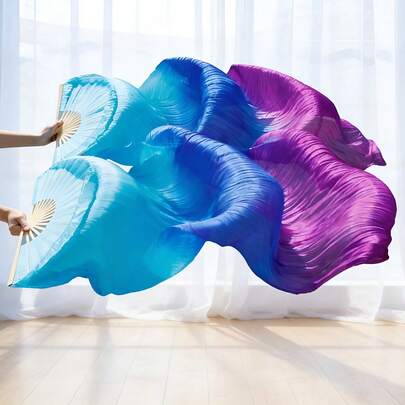 زوج (يسار + يمين) من أقنعة الرقص الشرقي من الحرير الاصطناعي 180 سم، أقنعة حرير راييون وخيزران طويلة، مصنوعة يدويًا من الحرير الاصطناعي، مروحة قابلة للطي للأداء الراقص