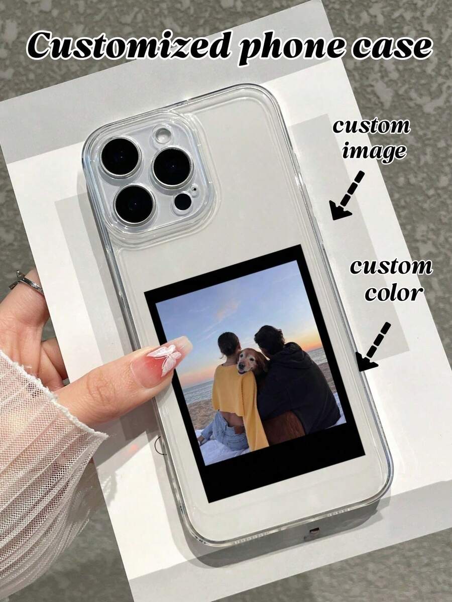Custom Phone Case Ins Style Personalized Photo Grainy Film Retro UV Printed Transparent Full Coverage Protective Shell Compatible With 17/17 Pro/17 Pro Max/17 Air All Series - Customized Gift Valentine's Day Gift 16 Phone Case Y2K Aesthetic Anniversary Gift - Clear - View 1