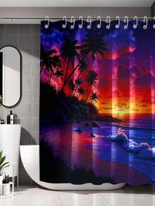 1pc Printing Shower Curtain For Bathroom - Mildew Resistant Design With 12 Hooks, Ideal For Shower Stalls And Bathtubs - 1 - View 7