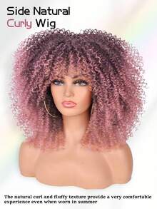 18 Inch Afro Curly Wigs For Women Afro Bomb Curly Wig With Bangs Synthetic Fiber Glueless Long Kinky Curly Hair Black - Màu hồng ombre - Xem 4