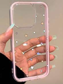 حافظة هاتف واقية شفافة مطبوعة بنمط قلب ملون، مقاومة للصدمات، بإطار وردي أنيق، متوافقة مع هواتف آيفون 11 12 13 14 15 16 17 برو ماكس - متعدد الألوان - مشاهدة 2