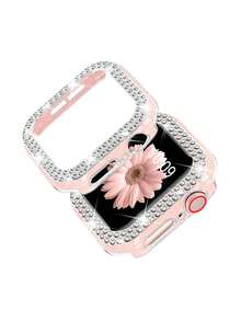 Ốp bảo vệ 2 lớp đính đá pha lê sáng bóng, 1 khung đồng hồ PC cứng rỗng, phù hợp với 40/41/42/44/45/46/49mm, phù hợp với Series Ultra/SE/11/10/9/8/7/6/5/4, phụ kiện ốp đồng hồ thông minh, màu hồng + bạc. - Bột rỗng + bạc - Xem 6