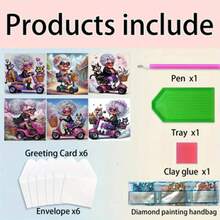 6pcs Creative & Fashionable Grandma Riding Themed Diamond Painting Greeting Card Set, DIY Diamond Painting Greeting Cards, Handmade Postcards, High-Quality Craft Paper Materials, Unique Artistic Style Conveying Vitality And Sincerity, Suitable For Mother's Day, Birthday, Sisters Gathering Invitations (Including 6 Envelopes) - Multicolor - View 6