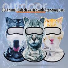 All-Season Protective Animal Print Face Mask, 3D Digital Print Wind-Resistant Ski Mask Breathable Polyester Balaclava Face Mask With 3D Cat & Dog Pattern | Unisex Sun Protection Face Mask For Winter Sports, Halloween Parties, Motorcycle Riding And Outdoor Activities - Multicolor - View 4