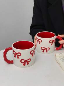 1pc New Creative 3D Bow Tie Mug, High-Quality Braided Handle Ceramic Coffee/Milk Cup, Microwave , Perfect Gift For Girlfriend, Cute Girly Water Cup, Valentine's Day Gift, Souvenir - Multicolor - View 11