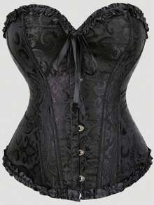 女士复古提花胸衣上衣，塑形紧身胸衣式性感抹胸露脐上衣，适合派对、万圣节、节日和其他场合