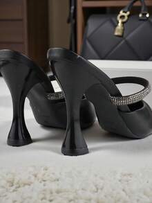 Women's Mule Shoe With Rhinestone Strap, High Heel, 9.5cm Cup, Madame Winter Collection 2026 - Black - View 2