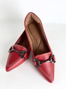 Women's Red Leather Pumps | Straight Onyx Embellishment - 紅色 - 查看 5