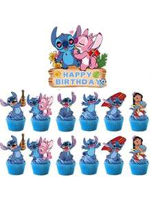 25个史迪奇主题蛋糕装饰插牌，适合家庭生日派对、蛋糕装饰、厨房蛋糕DIY、圣诞蛋糕装饰 - 彩色 - 查看 8