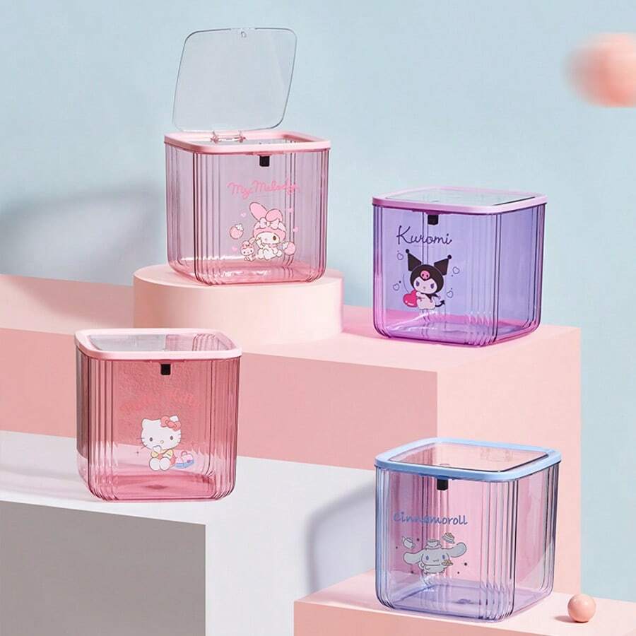 Sanrio Desktop Trash Can With Transparent Lid, High-Quality Garbage Bin For Bedroom, Living Room, Convenient Flip-Top Trash Can - A - View 1