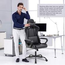 Ergonomic High-Back PU Leather Gaming Chair - Swivel Rolling Office PC Chair With Lumbar Support, Relieves Back Pain, Suitable For Women And Men,Black - màu đen - Xem 3