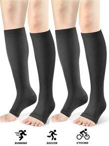 1/2/4双装女士压缩小腿袜，运动健身网球袜，跑步紧身过膝袜，情侣袜 - 彩色 - 查看 12