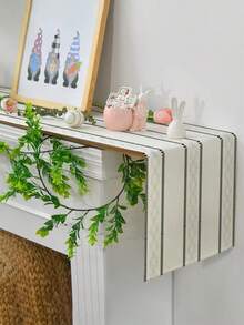 Caminho de mesa em estilo boho com estampa de linho (1 peça), ideal para o Ramadã, perfeito para sala de estar e jantar, lavável e perfeito para cozinha, mesa de jantar, festas e casamentos. Com estilo vintage, é perfeito para hall de entrada, reuniões familiares, mesa de centro e sala de estar. - Branco - Ver 4