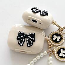Fully Rhinestoned Bow Design Bracelet Compatible With Apple 4 Bluetooth Earphone Case, Fits Pro 2/Pro 3, Protective Case (Earphones Not Included) - Black - View 8