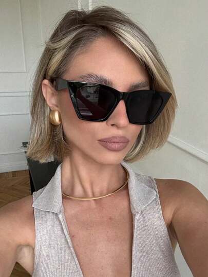 1 Pair Oversized Cat Eye Casual Fashion Fashion Glasses, Suitable For Daily Wear