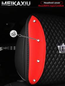 MEIKAXIU 1/2pcs Soft Leather Embroidered Rhinestone Bling Bling Crown Car Headrest Cover, Comfortable Car Decor Accessories - PU Leather Color-blocked Embroidered Diamond Crown - View 2