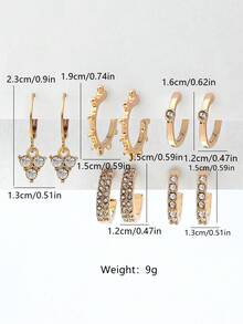 5對水鑽裝飾耳環 - 金黃色 - 查看 3