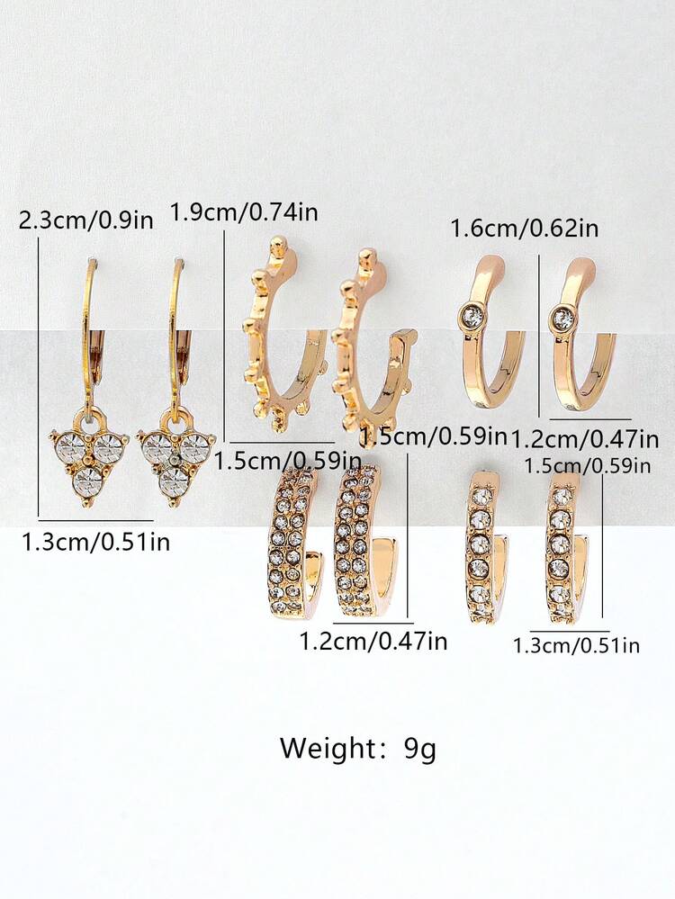 5pairs Rhinestone Decor Hoop Earrings